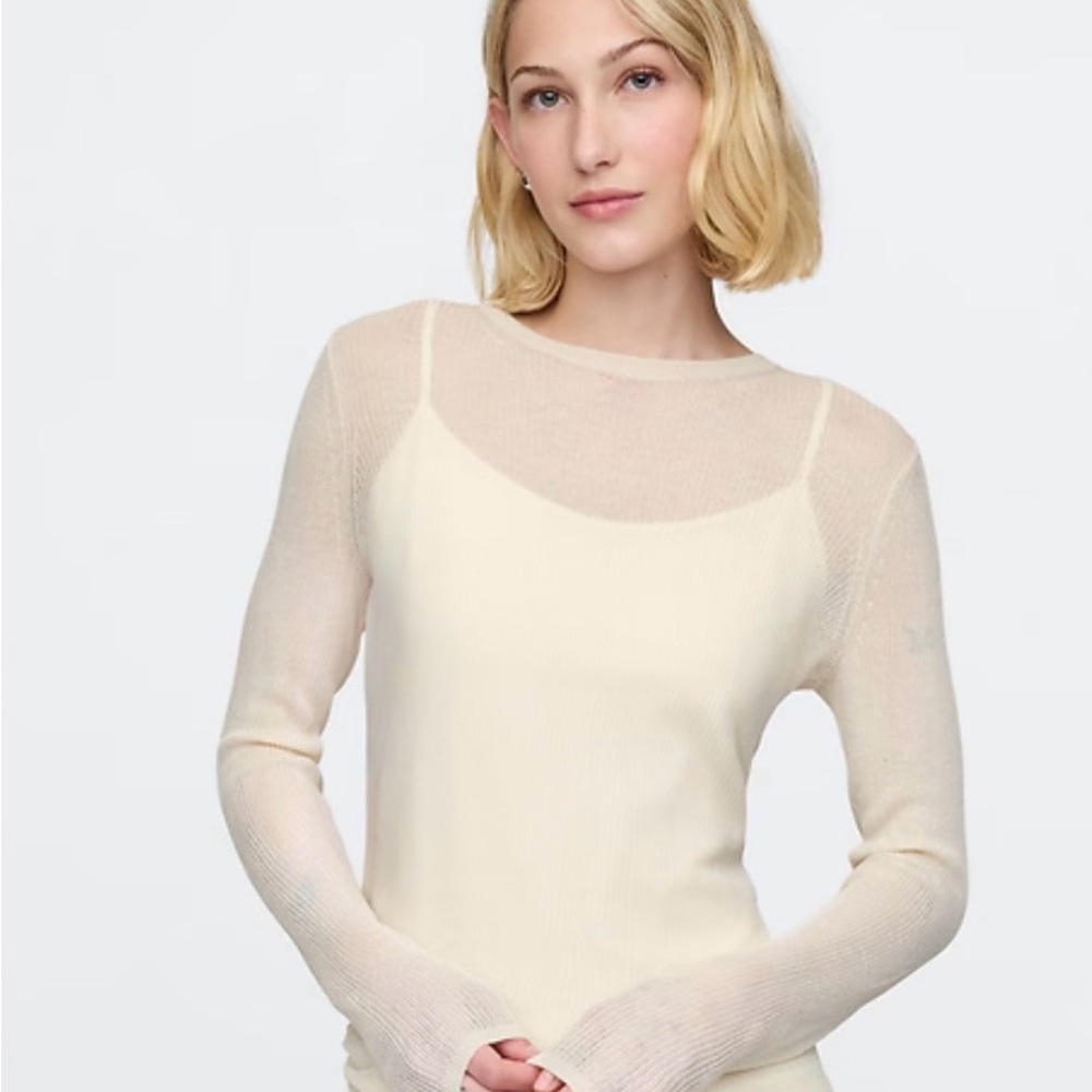 GAP Cream Layered Sheer Crew Sweater